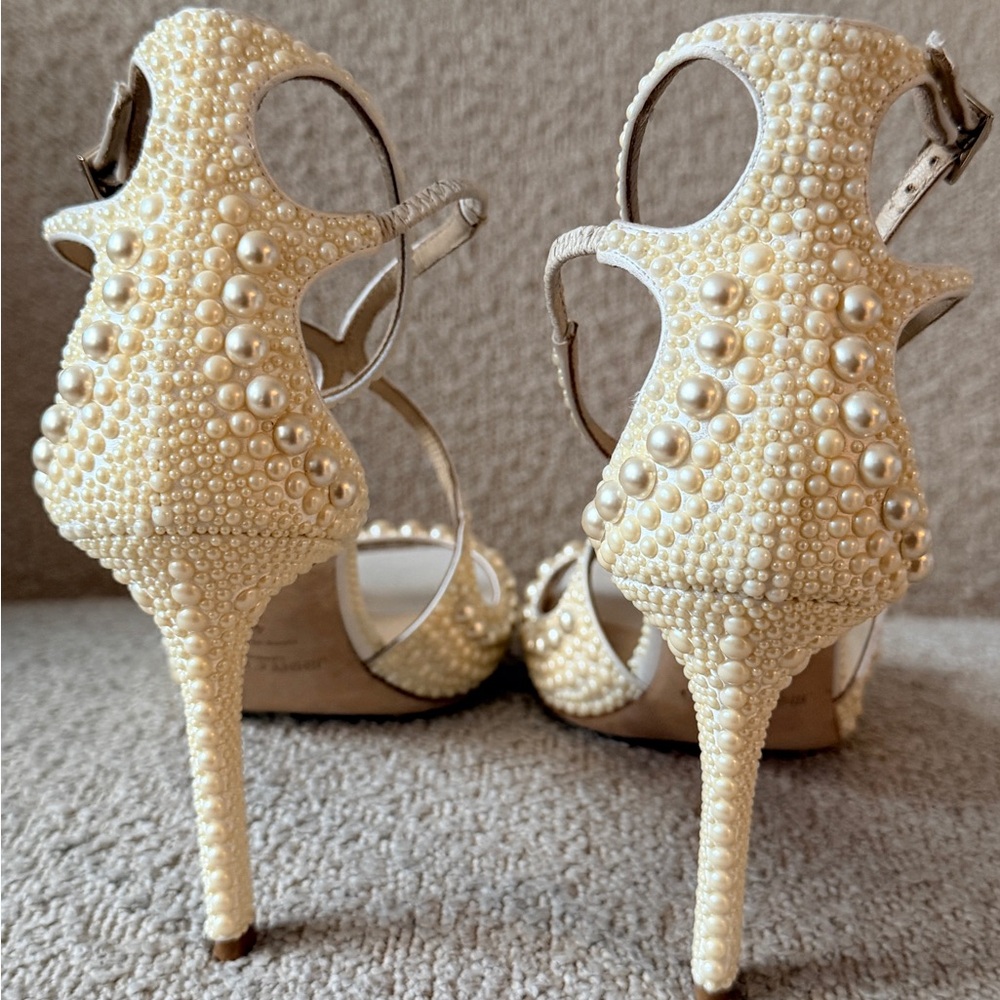NWOT Jimmy Choo AZIA 100MM Ivory Pearl-Strap High Heel Sandals EU 40 - Picture 6 of 8